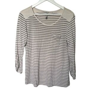 Kuhl Cream and Grey Stripped Pocket Long‎ Sleeve Size M